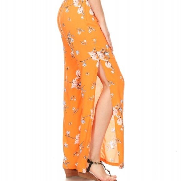 Shosho size small orange floral tie back jumpsuit with slit lower legs - Picture 10 of 11